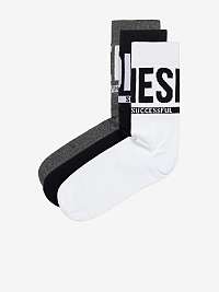 Sada troch párov ponožiek v čiernej, bielej a sivej farbe Diesel