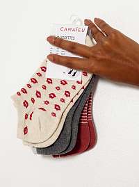Sada troch párov ponožiek v ružovej, šedej a červenej farbe Camaieu