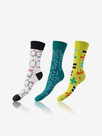 Sada troch párov unisex ponožiek v bielej, tmavozelenej a svetlozelenej farbe Bellinda CRAZY SOCKS 3x