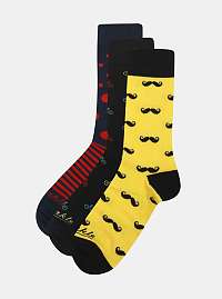 Sada troch párov unisex ponožiek v čiernej a žltej farbe v darčekovej krabičke Fusakle Bestseller