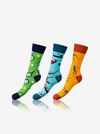Sada troch párov unisex ponožiek v oranžovej, zelenej a modrej farbe Bellinda CRAZY SOCKS 3x