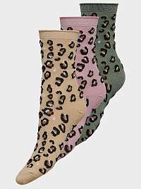 Sada troch párov vzorovaných ponožiek v béžovej, ružovej a zelenej farbe ONLY Sandra