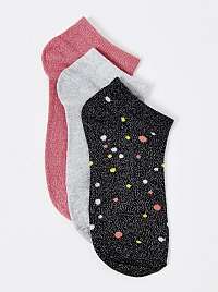 Sada troch párov vzorovaných ponožiek v čiernej, šedej a ružovej farbe Camaieu