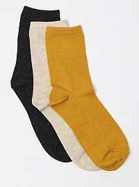 Sada troch ponožiek v čiernej, béžovej a horčicovej farbe CAMAIEU