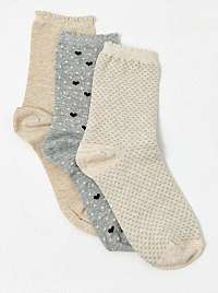 Sada troch vzorovaných ponožiek v béžovej a šedej farbe CAMAIEU
