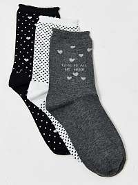 Sada troch vzorovaných ponožiek v čiernej a šedej farbe Camaieu