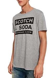 Scotch&Soda sivé pánske tričko Amsterdams Blauw s logom