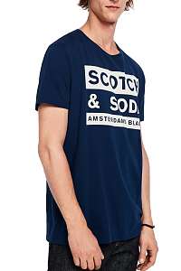 Scotch&Soda tmavomodré pánske tričko Amsterdams Blauw s logom