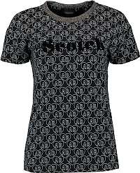Scotch&Soda tmavomodré tričko so srdiečkami a trblietavým golierom