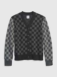 Šedo-čierny chlapčenský károvaný sveter GAP Checkerboard
