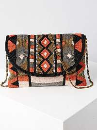 Šedo-oranžová vzorovaná crossbody kabelka s korálkami CAMAIEU