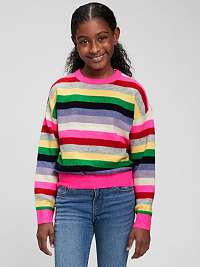 Šedý dievčenský sveter GAP s farebnými pruhmi