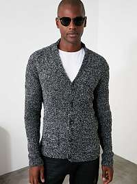 Šedý pánsky žíhaný kardigan Trendyol