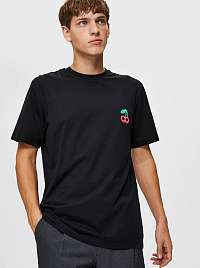 Selected Homme čierne pánske tričko s potlačou