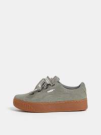 Sivé dámske semišové tenisky so širokými šnúrkami Puma Vikky Platform