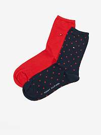 Súprava dámskych ponožiek v červenej a tmavomodrej farbe Tommy Hilfiger Sock Dot 2P