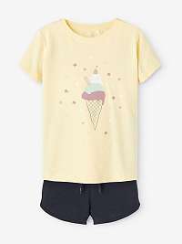 Súprava dievčenského trička a šortiek v svetložltej a tmavomodrej farbe s názvom Jolean