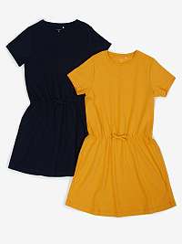 Súprava dvoch dievčenských šiat v modrej a žltej farbe s názvom Velvet
