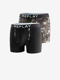 Súprava dvoch pánskych boxeriek v čiernej a khaki farbe Replay