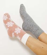 Súprava dvoch párov ponožiek s vianočným motívom v ružovej a sivej farbe CAMAIEU