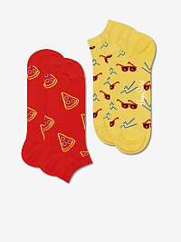 Súprava dvoch párov vzorovaných ponožiek v červenej a žltej farbe Happy Socks Pizza Slice
