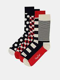 Súprava štyroch párov ponožiek v červenej, modrej a krémovej farbe Happy Socks Dot Gift Box