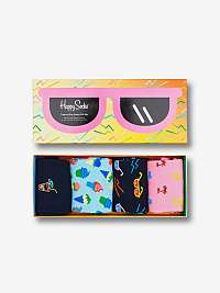 Súprava štyroch párov vzorovaných ponožiek v ružovej a modrej farbe Happy Socks Tropical Day