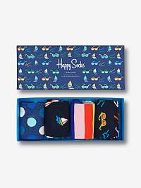 Súprava štyroch párov vzorovaných ponožiek v tmavo modrej farbe Happy Socks Navy Socks