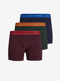 Súprava troch pánskych boxeriek Jack & Jones Jett vo vínovej, tmavozelenej a tmavomodrej farbe