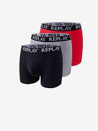 Súprava troch pánskych boxeriek v červenej, sivej a čiernej farbe Replay