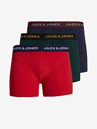 Súprava troch pánskych boxeriek v červenej, tmavozelenej a tmavomodrej farbe Jack & Jones Cedric