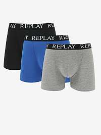 Súprava troch pánskych boxeriek v čiernej, modrej a sivej farbe Replay