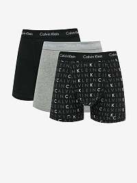 Súprava troch pánskych vzorovaných boxeriek Calvin Klein v sivej a čiernej farbe