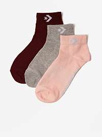 Súprava troch párov dámskych ponožiek v ružovej, sivej a bordovej farbe Converse