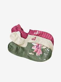 Súprava troch párov dámskych ponožiek v zelenej, krémovej a tmavo ružovej farbe Roxy