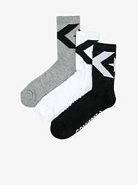 Súprava troch párov ponožiek v šedej, bielej a čiernej farbe Converse