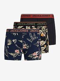 Súprava troch vzorovaných boxeriek Jack & Jones v modrej a čiernej farbe