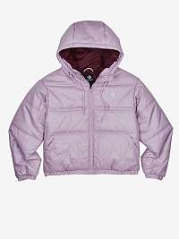 Svetlo fialová dámska prešívaná zimná bunda s kapucňou Converse Embroidered Puffer Jacket