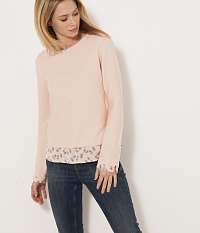 Svetlo ružový ľahký sveter s košeľovú vzorovanou časťou Camaieu