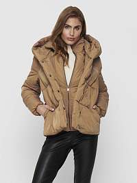 Svetlohnedá dámska prešívaná zimná bunda s kapucňou ONLY Sydney