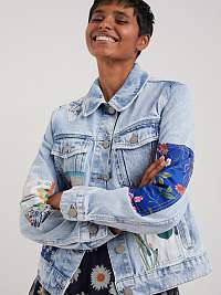 Svetlomodrá dámska džínsová bunda so záplatami Desigual Los Angeles