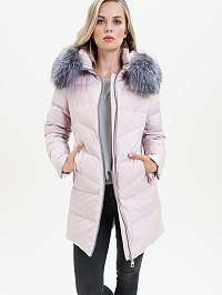 Svetloružový dámsky kabát s pravou kožušinou KARA