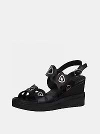 Tamaris čierne kožené sandále na kline