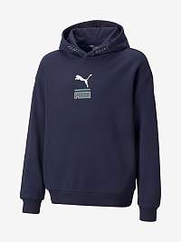 Tmavě modrá chlapčenská vzorovaná mikina s kapucou Puma Alpha Hoodie