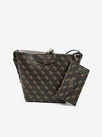 Tmavo hnedá dámska vzorovaná crossbody kabelka Guess
