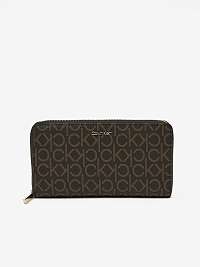Tmavo hnedá dámska vzorovaná peňaženka Calvin Klein