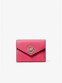 Tmavo ružová dámska veľká kožená peňaženka Michael Kors Greenwich
