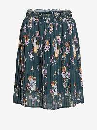 Tmavo zelená dámska krátka kvetinová skladaná sukňa VILA Moltan