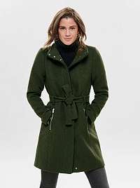 Tmavo zelený kabát s prímesou vlny ONLY Michigan