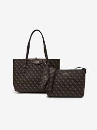 Tmavohnedá dámska kabelka Guess Eco Brenton so vzorom 3v1